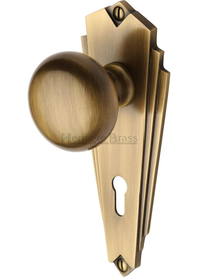 Broadway Keyed Door Knob (Set of 2) Heritage Brass Finish: Antique Brass on Productcaster.