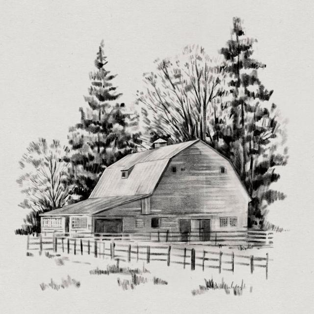 Distant Barn Sketch I by Emma Caroline - Wrapped Canvas Painting Brambly Cottage Size: 122cm H x 122cm W x 3.8cm D on Productcaster.