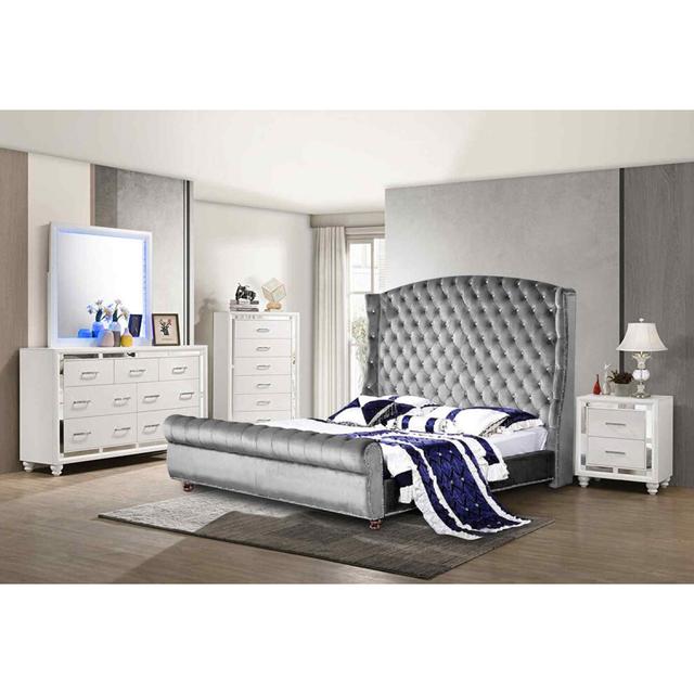 Rosio Bed Double Plush Velvet Blue Envisage Trade Size: Kingsize (5'), Colour: Silver on Productcaster.