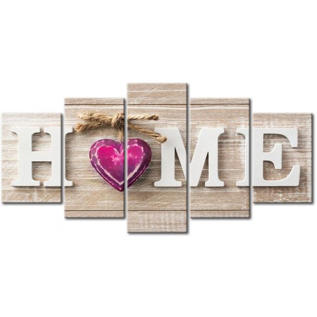 'Home: Pink Heart' Typography Multi-Piece Image on Wrapped Canvas East Urban Home Size: 100 cm H x 200 cm W on Productcaster.