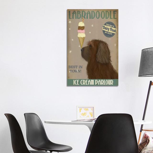 Labradoodle, Brown, Ice Cream by Fab Funky - Wrapped Canvas Typography Happy Larry Size: 101.6cm H x 66.04cm W x 1.91cm D on Productcaster.