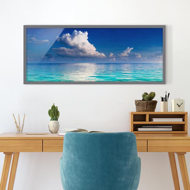 Picture With Frame - Turquoise Lagoon - Panorama Landscape - A House of Hampton Maße: 30 cm H x 75 cm B x 2 cm T, Rahmenauswahl: Grau gerahmt on Productcaster.