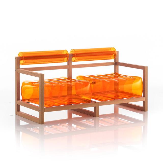 Wooden And Transparent PVC Sofa Mojow Colour (Fabric): Orange on Productcaster.