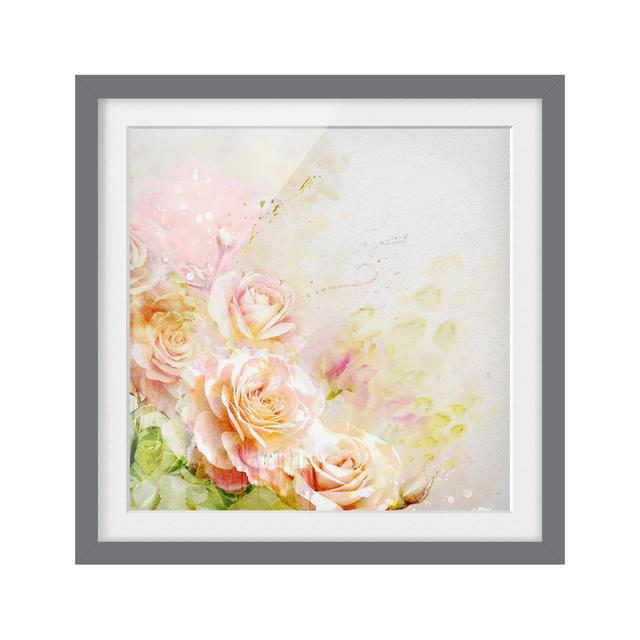 'Watercolour Rose Composition' Framed Painting Print East Urban Home Frame Options: Matt grey, Size: 50cm H x 50cm W on Productcaster.