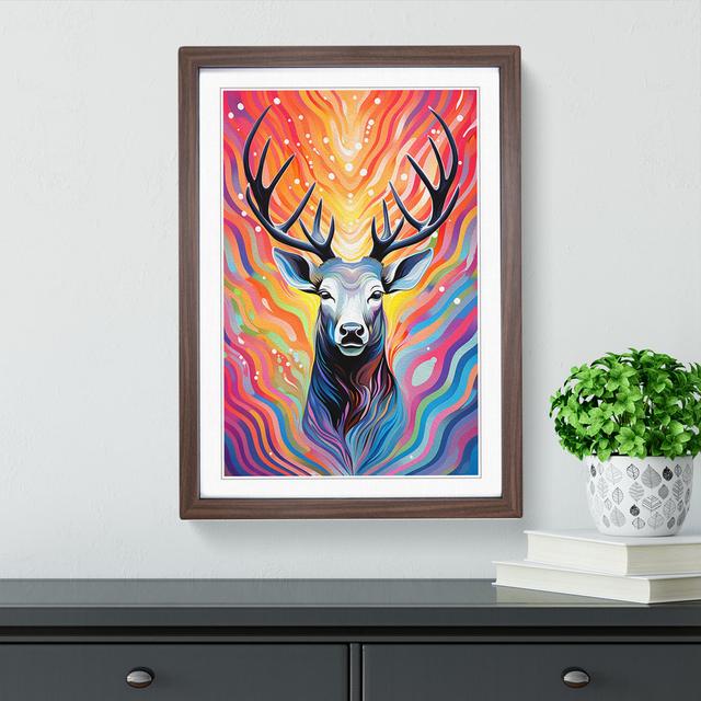 Stag Op - Single Picture Frame Art Prints on Wood Alpen Home Size: 64cm H x 46cm W x 2cm D, Frame Colour: Walnut on Productcaster.