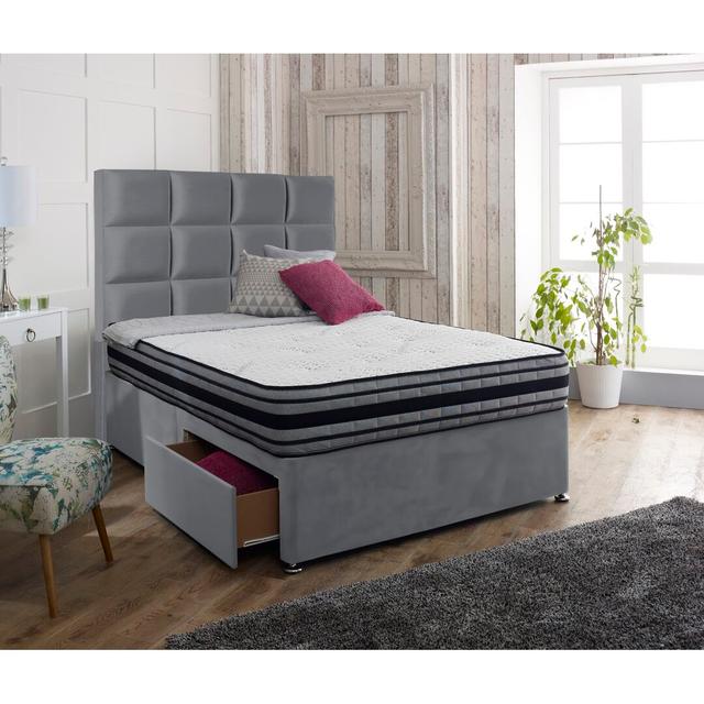 Chiara Divan Bed and Headboard Fairmont Park Storage Type: No Drawers, Size: Super King (6'), Colour: Silver on Productcaster.