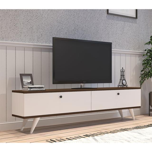 Floxie pakoworld melamine TV cabinet white-walnut 160x25x35cm Norden Home Colour: White;Walnut on Productcaster.