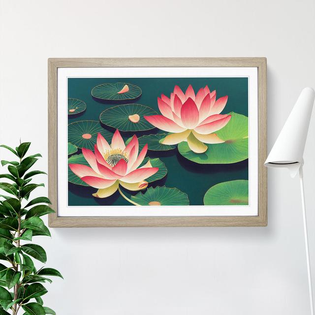 Tranquil Lotus Flowers - Picture Frame Graphic Art Marlow Home Co. Size: 34cm H x 46cm W x 2cm D, Frame Colour: Oak Framed on Productcaster.