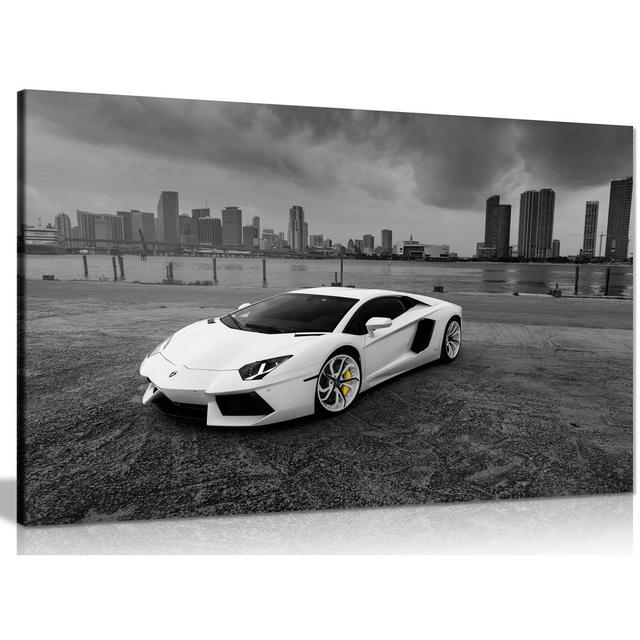 White Lamborghini Supercar Canvas Wall Art Picture Print Panther Print Size: 20cm H x 31cm W on Productcaster.