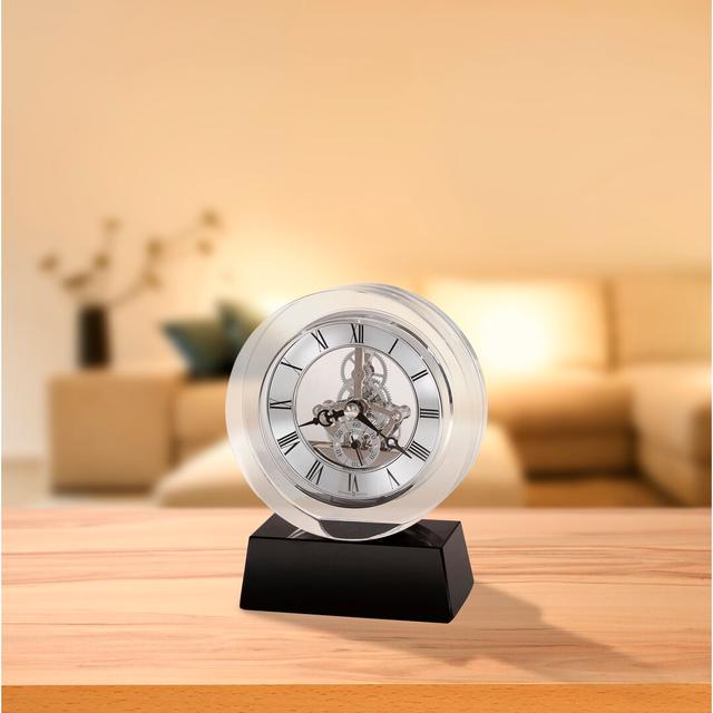 Fusion Modern & Contemporary Analog Crystal Quartz Tabletop Clock in Polished Silver Blue Elephant on Productcaster.