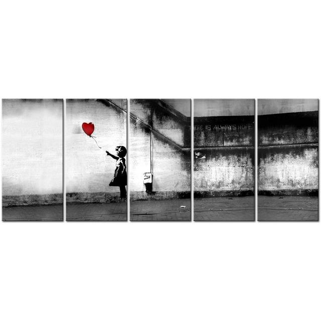 Runaway Balloon by Banksy - 5 Piece Wrapped Canvas Print East Urban Home Size: 90 cm H x 225 cm W on Productcaster.