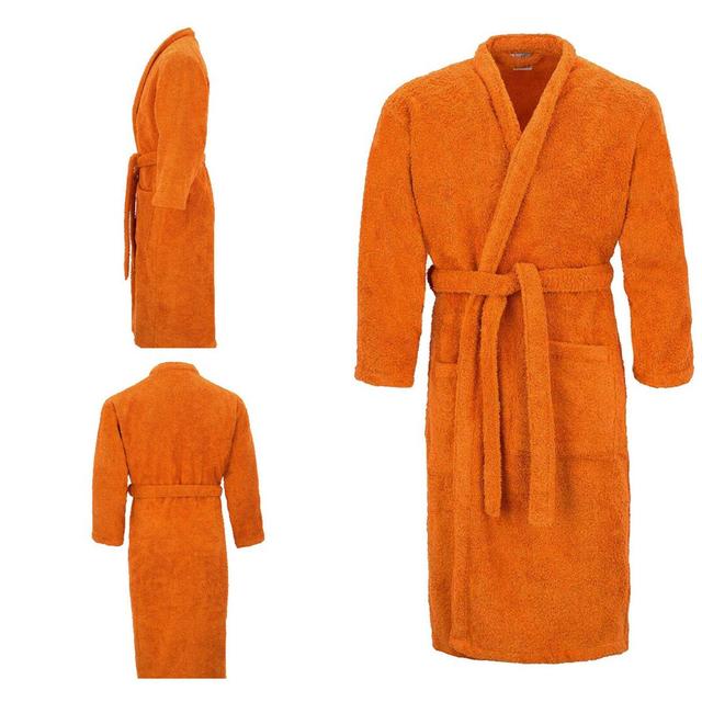 Lorello 100% Cotton Terry Cloth Mid-Calf Bathrobe with Pockets Symple Stuff Size: L/XL, Colour: Orange on Productcaster.