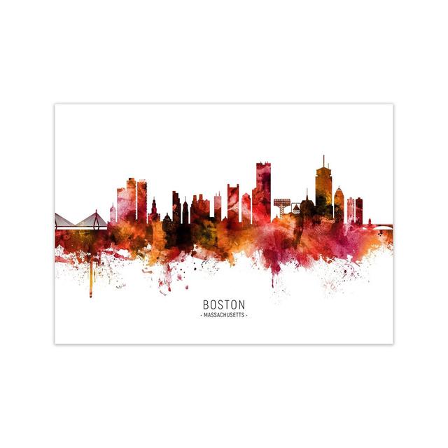 Boston Massachusetts Skyline Red City Name by Michael Tompsett - Graphic Art Ebern Designs Format: Unframed, Size: 42cm H x 59cm W x 1cm D on Productcaster.