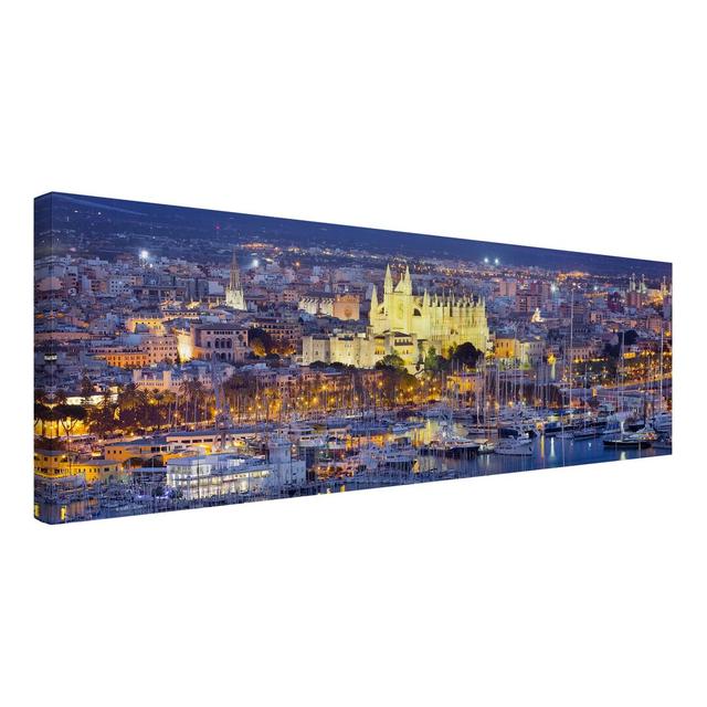 Palma De Mallorca City Skyline and Harbor - Wrapped Canvas Graphic Art Ebern Designs Size: 30cm H x 90cm W on Productcaster.