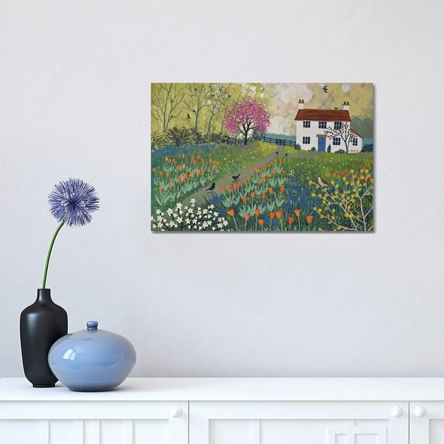 Spring at Tulip Cottage by Jo Grundy - Painting Print on Canvas 17 Stories Format: Wrapped Canvas, Size: 30.48cm H x 45.72cm W x 1.91cm D on Productcaster.