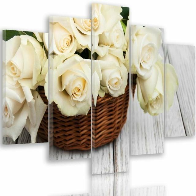 'Roses in the Basket' - 5 Piece Wrapped Canvas Photograph Print Set Brayden Studio Size: 120cm H x 250cm W on Productcaster.