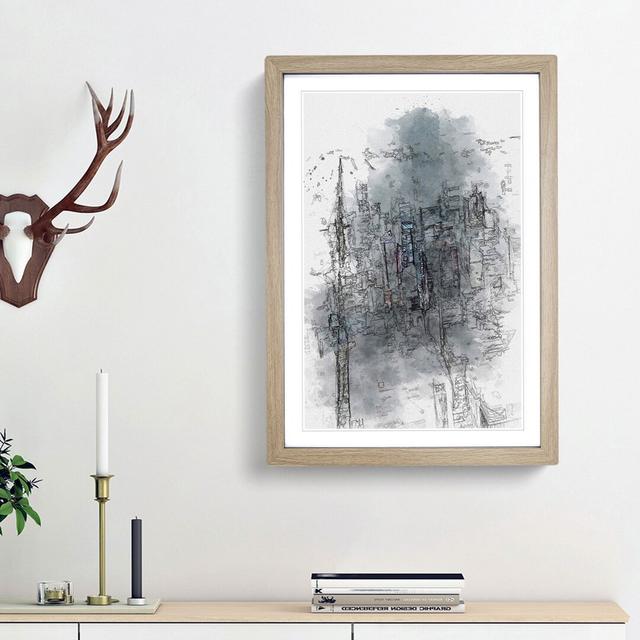 New York City at Night in Abstract - Picture Frame Graphic Art Print East Urban Home Frame Option: Oak Framed, Size: 48cm H x 36cm W x 2cm D on Productcaster.