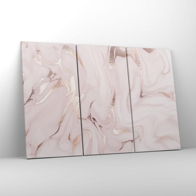 Pink Marble Spilled - 3 Piece Wrapped Canvas Graphic Art Canora Grey Size: 70cm H x 105cm W x 1.8cm D on Productcaster.