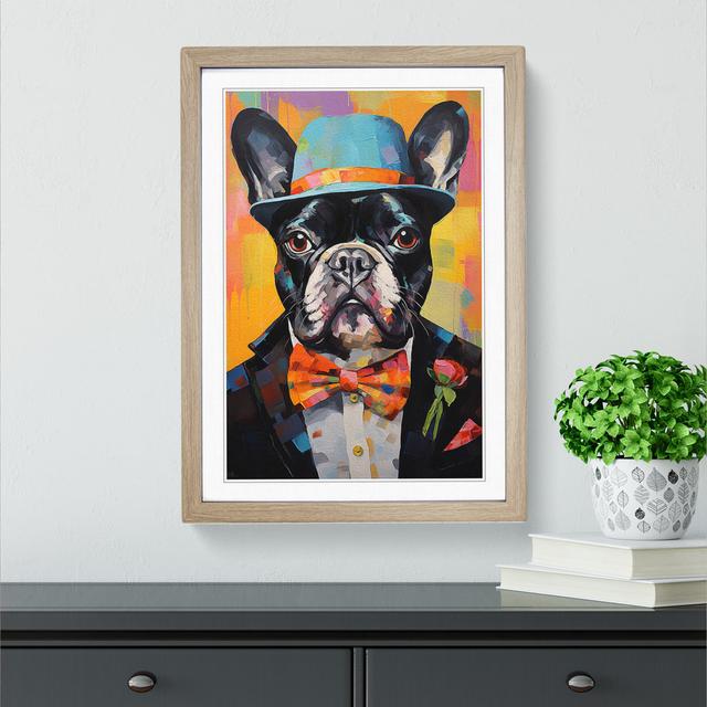 French Bulldog Dadaism No.2 Happy Larry Size: 46cm H x 34cm W x 2cm D, Frame Colour: Oak on Productcaster.