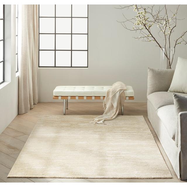 CK010 LINEAR Solid Colour;Striped Hand Woven Ivory Area Rug Calvin Klein Rug Size: Rectangle 160 x 221cm on Productcaster.