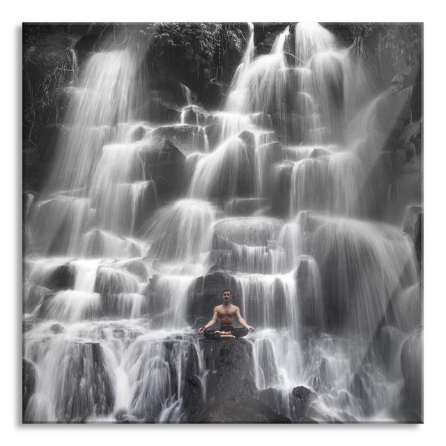 Yoga at the Waterfall in Bali - Unframed Photograph on Glass Union Rustic Size: 60cm H x 60cm W x 0.4cm D on Productcaster.