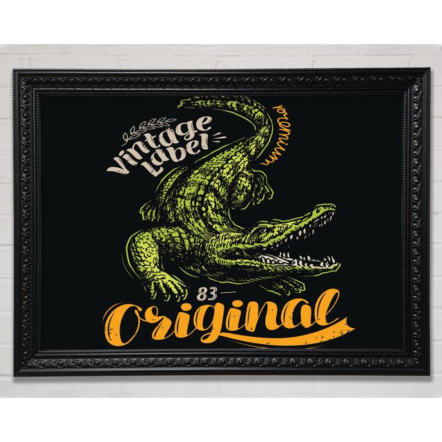 Vintage Label Croc Framed Print Happy Larry Size: 100cm H x 141.4cm W x 3cm D on Productcaster.