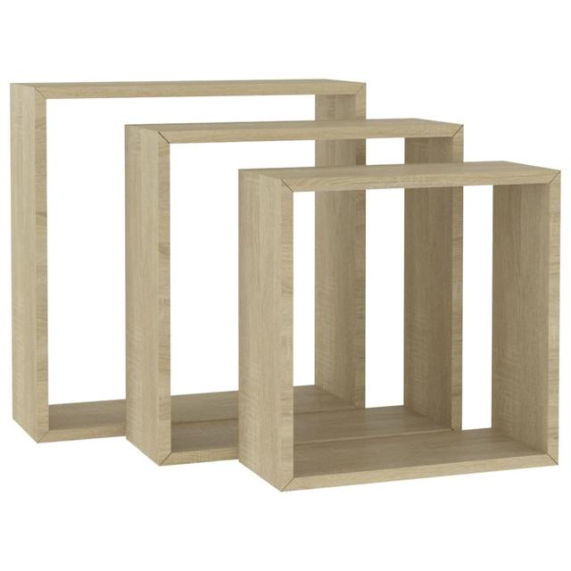 Set Of 3 Grey Wall Cube Shelves - 30X10x30 Cm, MDF (Set of 3) Metro Lane Finish: Sonoma Oak on Productcaster.