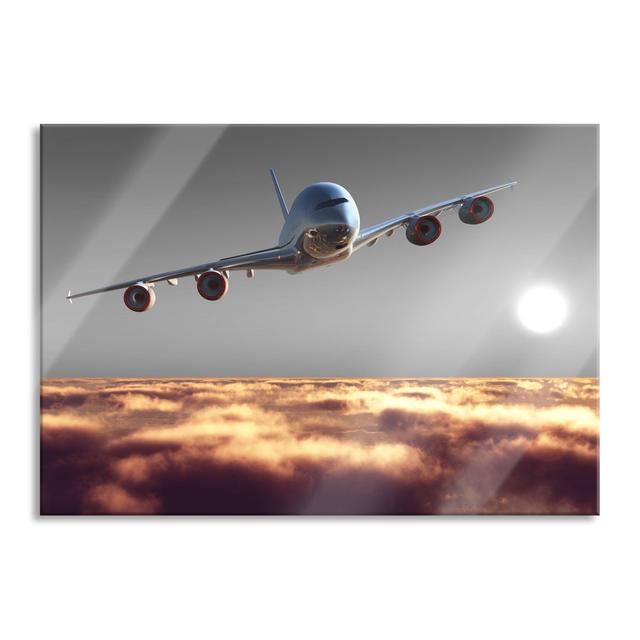 Aeroplane Above Clouds - No Frame Print on Glass Brayden Studio Size: 70cm H x 100cm W x 0.4cm D on Productcaster.