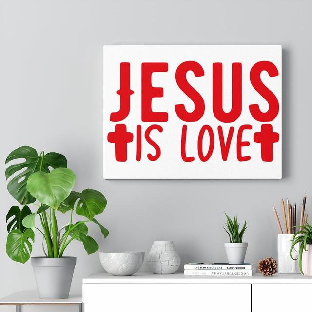 Jesus Is Love - Wrapped Canvas Typography Blue Elephant Size: 61cm H x 76cm W on Productcaster.