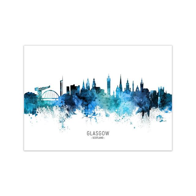 Glasgow Scotland Skyline Blue City Name by Michael Tompsett - Graphic Art Ebern Designs Size: 30cm H x 42cm W x 1cm D, Format: Unframed on Productcaster.