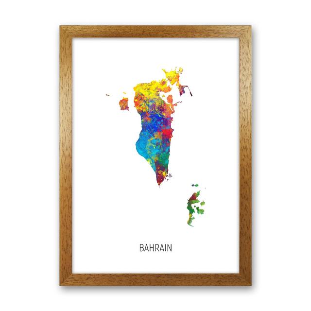 Bahrain Watercolour Map by Michael Tompsett - Graphic Art Latitude Run Format: Brown Framed, Size: 88cm H x 64cm W x 3cm D on Productcaster.