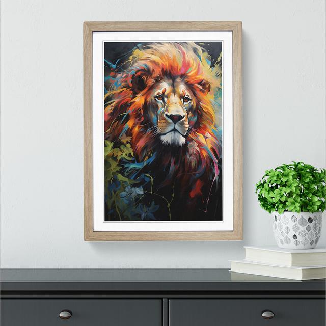 Lion Hard Edge - Single Picture Frame Print on Wood Latitude Vive Size: 34cm H x 25cm W x 2cm D, Frame Colour: Oak on Productcaster.