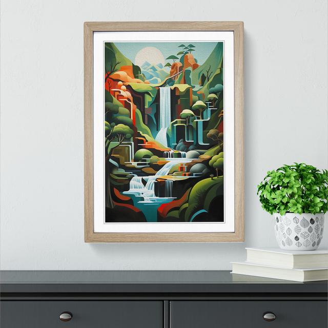 XYZ-FRM-V1223-6437 Waterfall Modern - Single Picture Frame Print on Wood Big Box Art Size: 64cm H x 46cm W x 2cm D, Frame Colour: Oak on Productcaster.