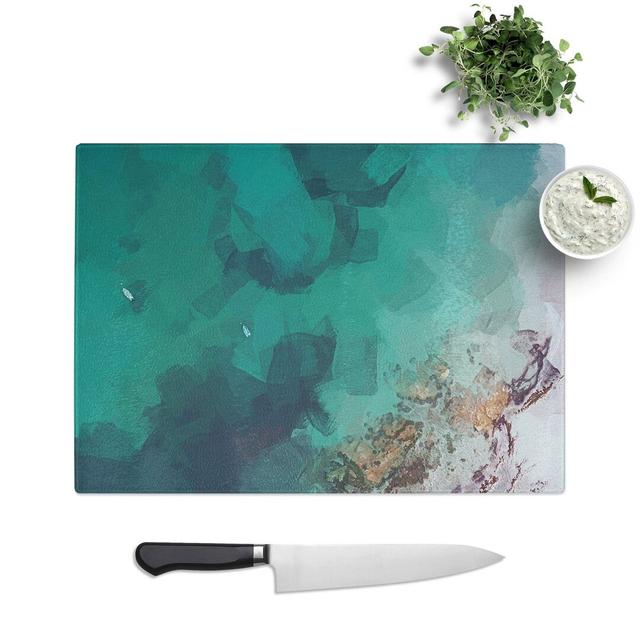 Tempered Glass Boats in Rue De La Saline Guernsey Chopping Board East Urban Home Size: 28.5 cm W x 20 cm L on Productcaster.