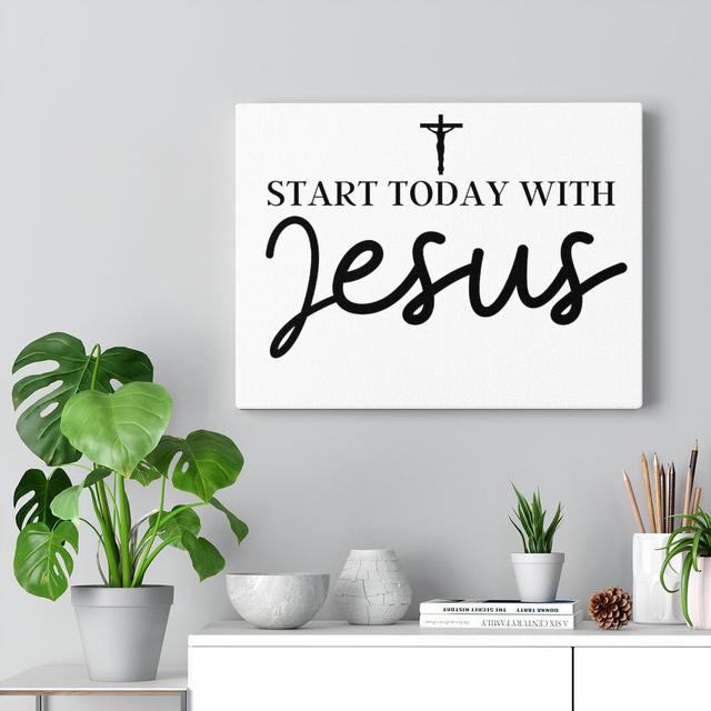 Start Today with Jesus - Wrapped Canvas Typography Blue Elephant on Productcaster.