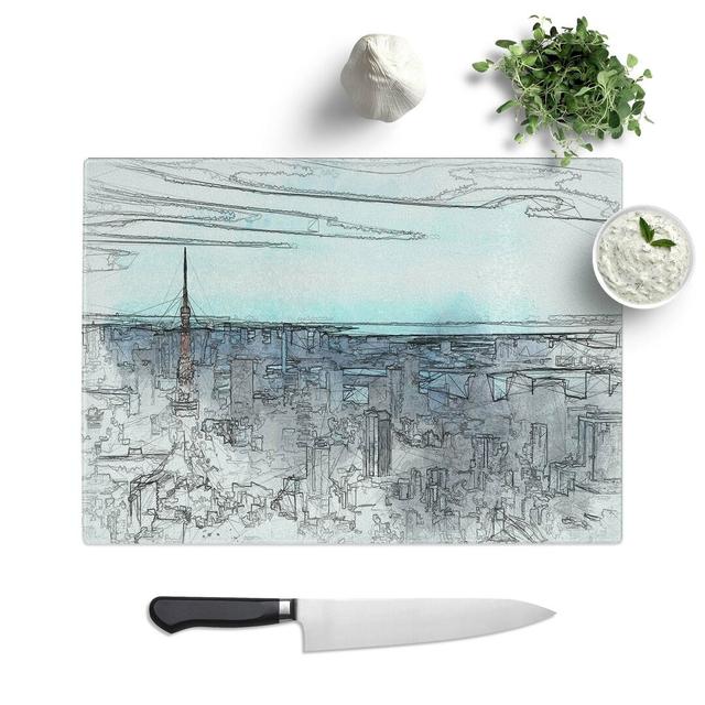 Tempered Glass Tokyo Tower & Japan Skyline in Abstract Cutting Board East Urban Home Size: 28.5 cm W x 20 cm L on Productcaster.