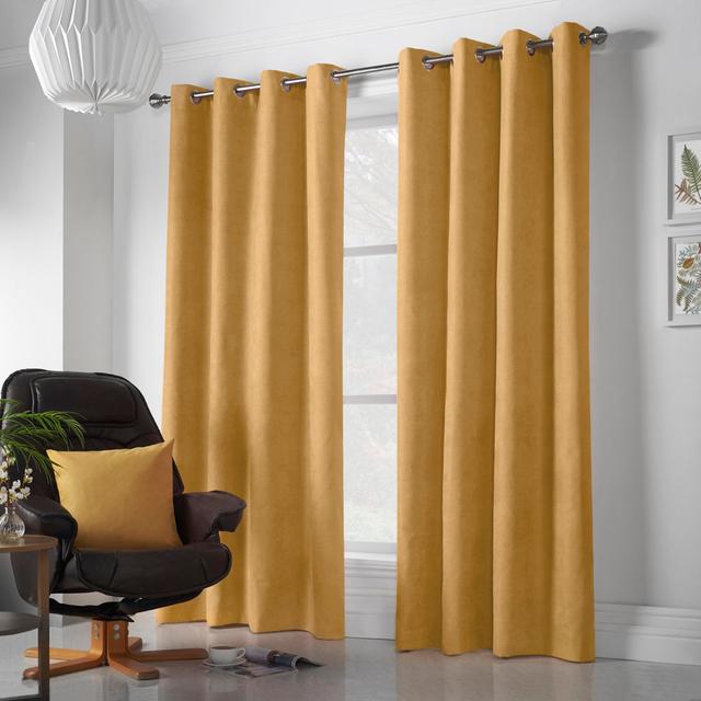 Nalaiyah Velvet Chenille Eyelet Room Darkening Curtains (Set of 2) Ebern Designs Colour: Ochre, Panel Size: Width 142 x Drop 183cm on Productcaster.