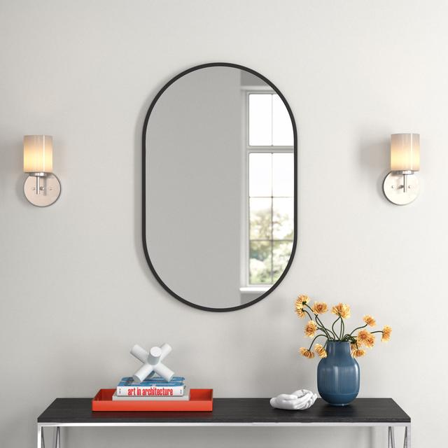 Essyara Oval Wood Framed Wall Mounted Bathroom/Vanity Mirror Zipcode Design Finish: Matte Black on Productcaster.