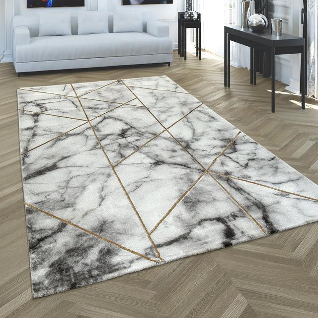 Hlavacek Machine Woven Grey/White/Gold Rug Canora Grey Rug Size: Round 200cm on Productcaster.