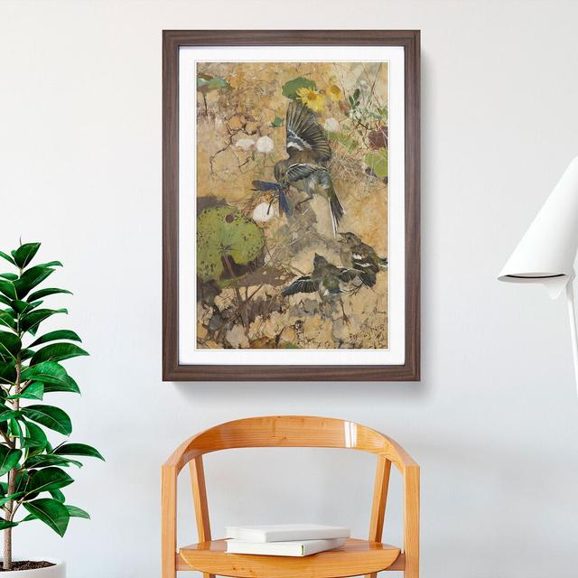 Birds and Dragonflies by Bruno Liljefors - Picture Frame Graphic Art East Urban Home Frame Option: Walnut, Size: 65cm H x 48cm W x 2cm D on Productcaster.