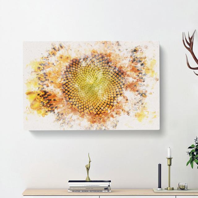 The Eye of a Yellow Sunflower - Wrapped Canvas Graphic Art Print East Urban Home Size: 60cm H x 91cm W x 3cm D on Productcaster.