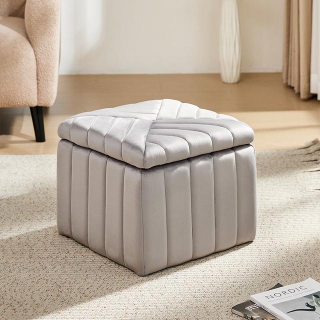 Amalina 46cm Wide Velvet Rectangle Solid Colour Footstool Ottoman with Storage Latitude Run Upholstery Colour: Grey on Productcaster.