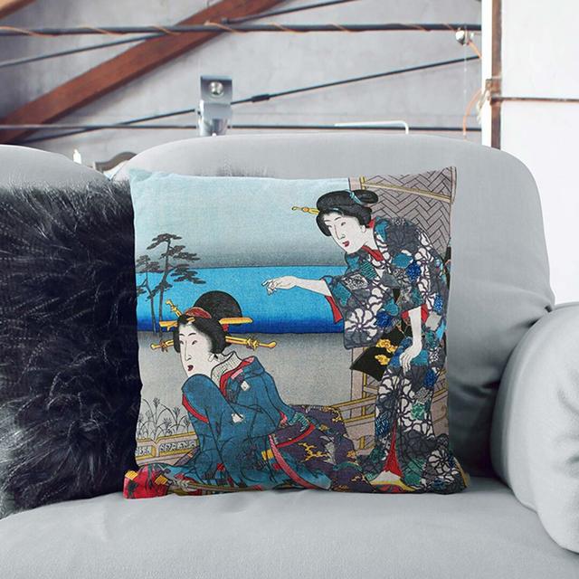 Girls upon the Veranda by Utagawa Kunisada Cushion with Filling East Urban Home Size: 40cm H x 40cm W x 15cm D, Backing Colour: White on Productcaster.