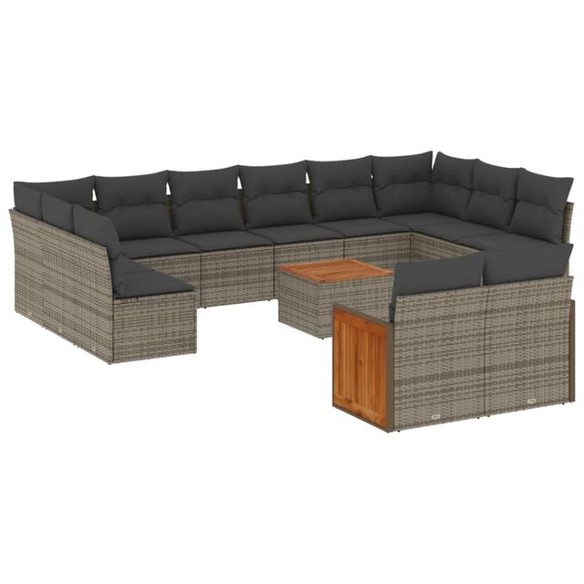 vidaXL 13-tlg. Garten-Sofagarnitur mit Kissen Schwarz Poly Rattan ModernMoments Kissenfarbe: Dunkelgrau, Rahmenfarbe: Grau on Productcaster.