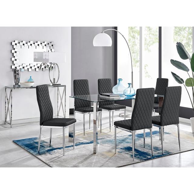 Eubanks Dining Set with 6 Chairs Canora Grey Colour (Chair): Black/Silver on Productcaster.