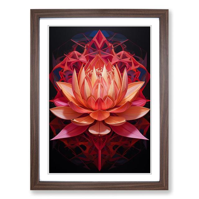 Lotus Flower Geometric Latitude Vive Size: 46cm H x 34cm W x 2cm D, Format: Walnut Framed on Productcaster.