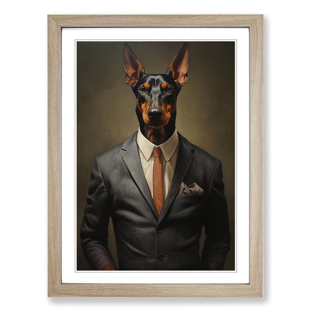 Doberman in a Suit Painting Happy Larry Format: Oak Framed, Size: 34cm H x 25cm W on Productcaster.