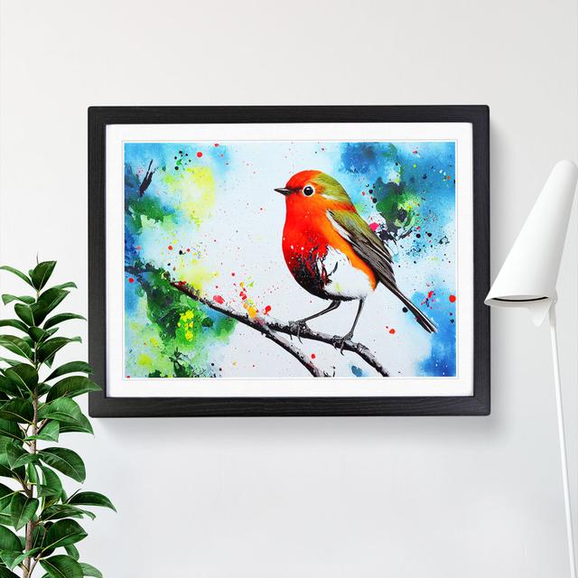 XH1022-7526X Robin Bird Splash Vol.2 Abstract - Single Picture Frame Painting Marlow Home Co. Size: 25cm H x 34cm W x 2cm D, Frame Colour: Black on Productcaster.