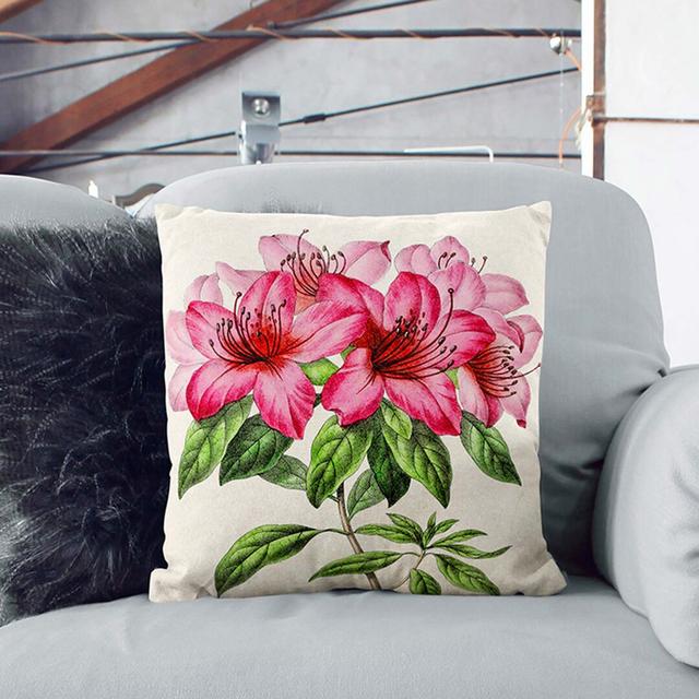 Illustration of a Bunch of Pink Azaleas Cushion with Filling East Urban Home Size: 40cm H x 40cm W x 15cm D, Backing Colour: White on Productcaster.