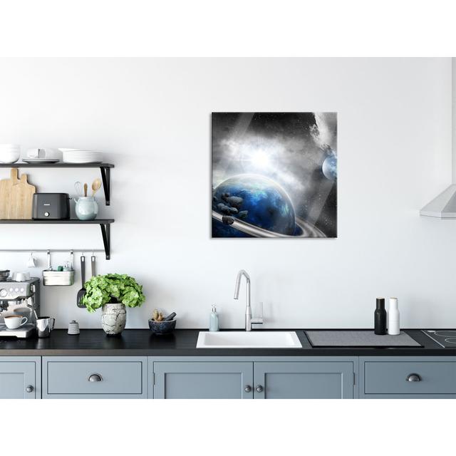 Planets And Meteorites - No Frame Print on Glass Ebern Designs Size: 80cm H x 80cm W x 0.4cm D on Productcaster.